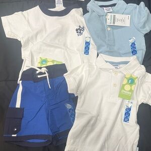 Gymboree White, Light Blue & Royal Blue Polo and Shorts Set